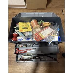 Vintage Plano# 5757 Fishing Tackle Box 4 Drawer with Tackle & Vintage Lures
